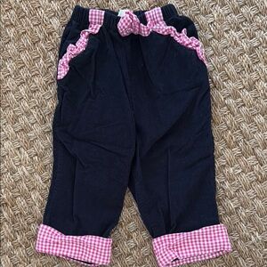 Girls 12-18M Navy Corduroy Pants with Pink Gingham Trim